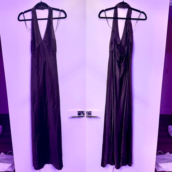 REFORMATION Daniela Chocolate Brown Orange Button Halter Maxi Evening Gown Dress - Picture 4 of 12